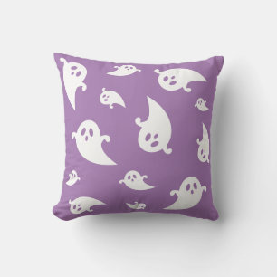 White Ghost Silhouettes On Purple Spooky Halloween Throw Pillow