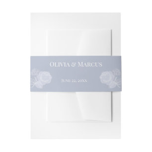 White Gilded Roses on Dusty Blue Invitation Belly Band