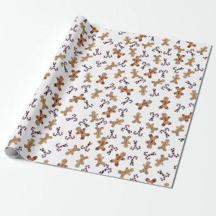 White Gingerbread men & Candy Cane Christmas Wrap Wrapping Paper