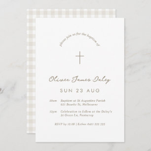 White Gingham Baptism Christening Cross Invitation
