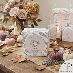 White Gingham Little Turkey Feathers Baby Shower Favor Box