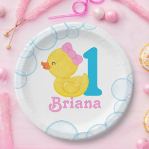 White Girl Rubber Duck Personalized Birthday Paper Plate