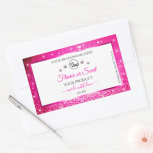 White Girly Pink Glitter Product Label Logo Jewels