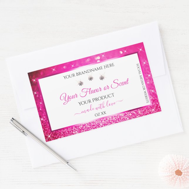 White Girly Pink Glitter Product Labels Diamonds (Envelope)