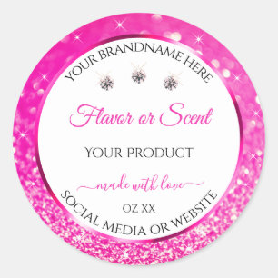 White Girly Pink Glitter Product Labels Diamonds