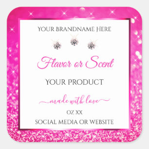 White Girly Pink Glitter Product Labels Diamonds