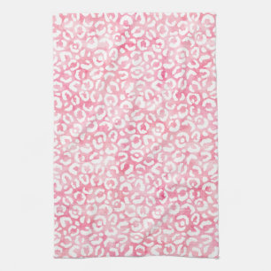 White Girly Pink Watercolor Leopard Print Kitchen Towel