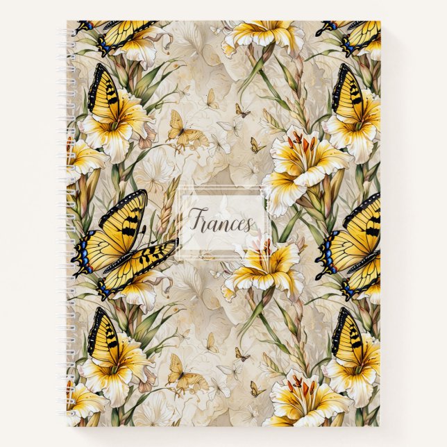White Gladiolus and Swallowtails Hardcover Notebook (Front)