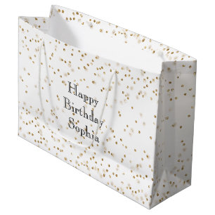 White Glam Gold Sparkle Confetti Birthday Large Gift Bag