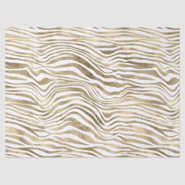 White Glam Gold Zebra Animal Print   Tissue Paper (Front)