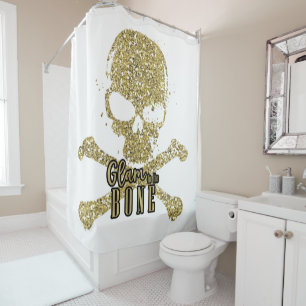 White Glam to the Bone Gold Glitter Skull