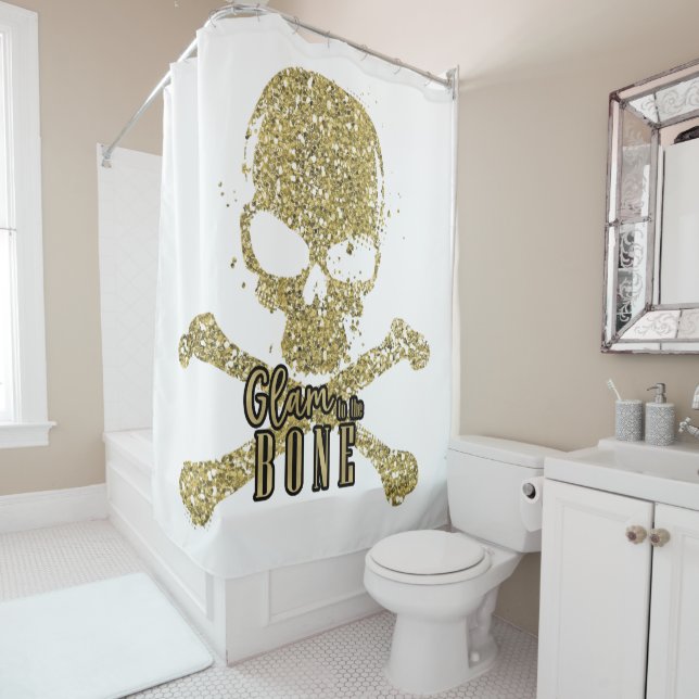 White Glam to the Bone Gold Glitter Skull (In Situ)