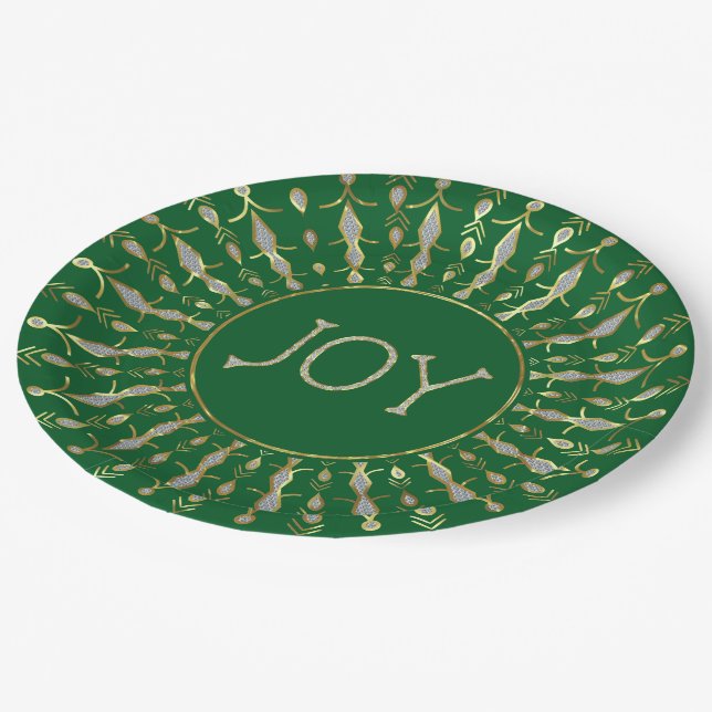 White Glitter Abstract Christmas Snowflakes Paper  Paper Plate (Angled)