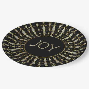 White Glitter Abstract Christmas Snowflakes Paper Plate