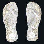 White Glitter and Gold Diamond Flip Flops<br><div class="desc">Beautiful and very elegant looking Flip Flop Shoes with faux gold diamonds on a faux white glitter background ready for you to personalize with your initial. ⭐This Product is 100% Customizable. *****Click on CUSTOMIZE BUTTON to add, delete, move, resize, changed around, rotate, etc... any of the graphics or text or...</div>