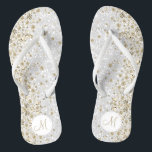 White Glitter and Gold Diamond Flip Flops<br><div class="desc">Beautiful and very elegant looking Flip Flop Shoes with faux gold diamonds on a faux white glitter background ready for you to personalize with your initial. ⭐This Product is 100% Customizable. *****Click on CUSTOMIZE BUTTON to add, delete, move, resize, changed around, rotate, etc... any of the graphics or text or...</div>