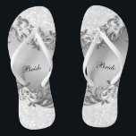 White Glitter and Grey  | Wedding Flip Flops<br><div class="desc">Bridal Party Flip Flop Shoes in a white glitter confetti with grey floral decorative swirls. ⭐This Product is 100% Customizable. Graphics and / or text can be added, deleted, moved, resized, changed around, rotated, etc... 99% of my designs in my store are done in layers. This makes it easy for...</div>