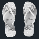 White Glitter and Grey  | Wedding Flip Flops<br><div class="desc">Bridal Party Flip Flop Shoes in a white glitter confetti with grey floral decorative swirls. ⭐This Product is 100% Customizable. Graphics and / or text can be added, deleted, moved, resized, changed around, rotated, etc... 99% of my designs in my store are done in layers. This makes it easy for...</div>