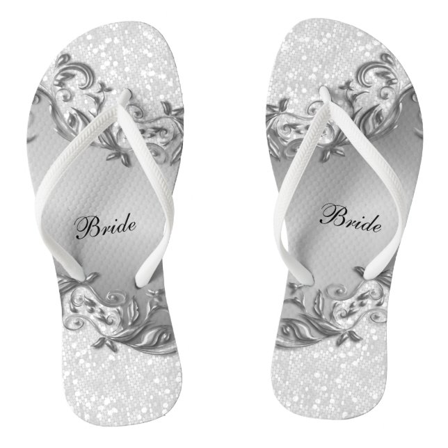 White Glitter and Grey  | Wedding Flip Flops (Footbed)