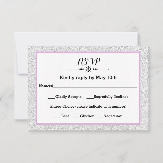 White Glitter and Lilac Frame- RSVP Response Card (Front)