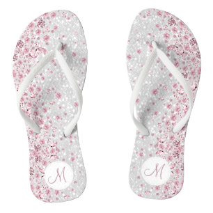 White Glitter and Pink Diamond Flip Flops
