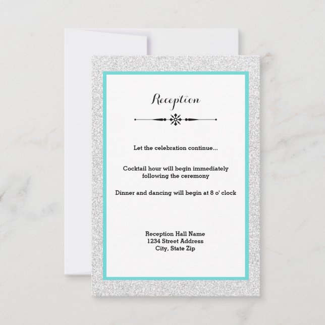 White Glitter and Teal Frame- Reception Invitation (Front)