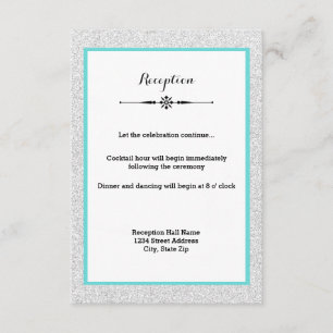 White Glitter and Teal Frame- Reception Invitation