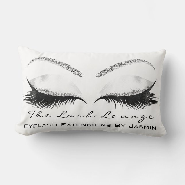 White Glitter Grey Makeup Eyes Lashes Beauty Lumbar Pillow (Front)