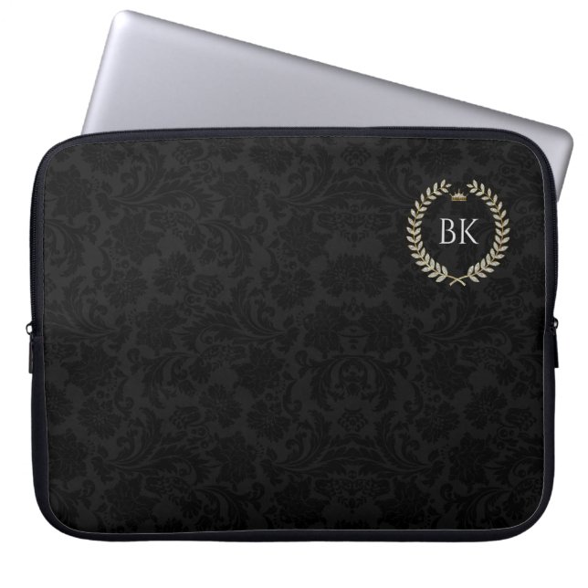 White glitter Laure wreath monogram Laptop Sleeve (Front)