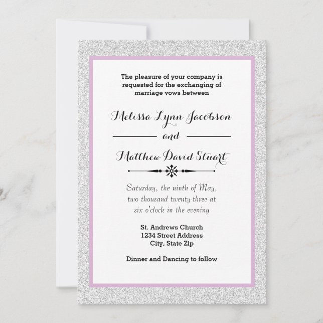 White Glitter & Purple Framed - Wedding Invitation (Front)