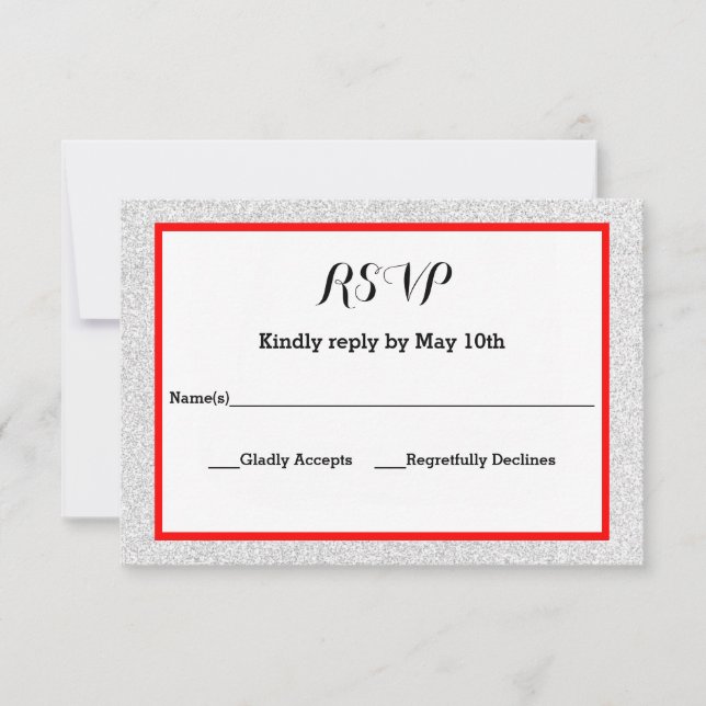 White Glitter & Red Frame- RSVP Response Card (Front)