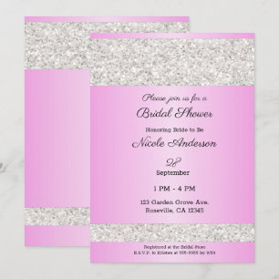 White Glitter Sparkle Pink Glam Bridal Shower Invitation