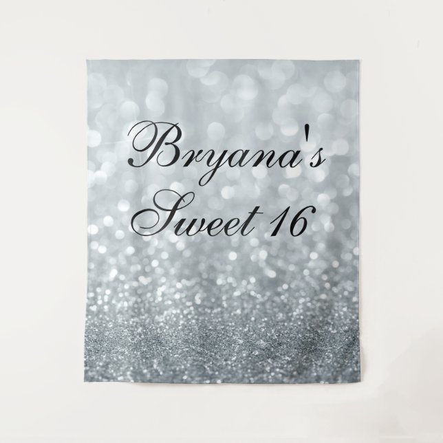 White Glitter Sparkly Spakle Sweet 16 Party Tapestry (Front)