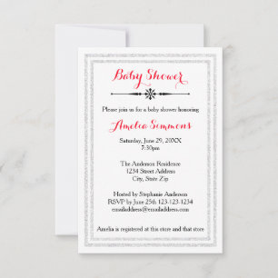 White Glitter Trim  - 3x5 Baby Shower Invitation