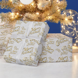 White Glittery Confetti Merry Christmas Wrapping Paper