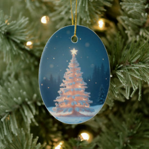 White Glowing Christmas Tree Ceramic Ornament