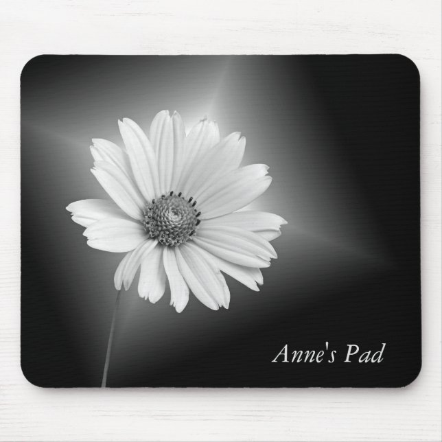 White Glowing Cosmos on Black Mouse Pad (Front)