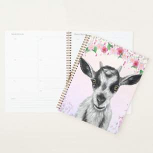 White Goat with Flowers Planner