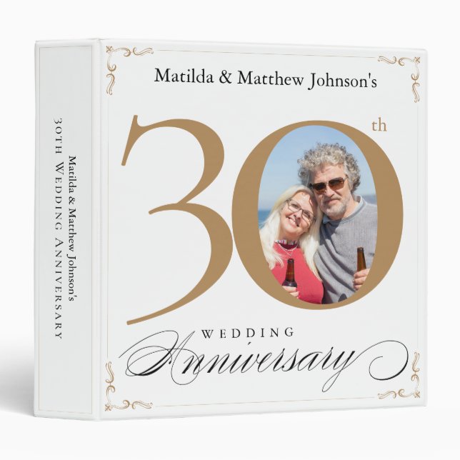 White Gold 30th Wedding Anniversary Custom Photo Binder (Front/Spine)