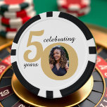 White & Gold 50 Photo Fifty Years 50th Birthday Poker Chips<br><div class="desc">White and gold happy birthday poker chip for a 50 year old.  Unisex design great for women or for men.  Customize the age to suit your occasion and add a personal photograph of the recipient.  Great for a 50th anniversary or birthday party decoration for a fiftieth birthday bash.</div>
