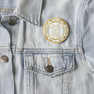 White & Gold 50th Wedding Anniversary 2 Inch Round Button