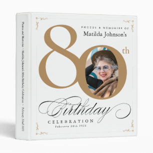 White Gold 80th Birthday Calligraphy Elegant Photo Binder
