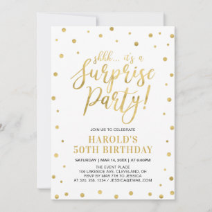 White & Gold   Adult 50th Surprise Birthday Party Invitation