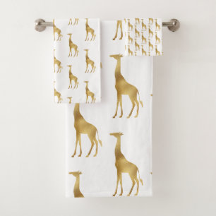 WHITE GOLD AFRICAN GIRAFFE WHITE BATHROOM BATH TOWEL SET