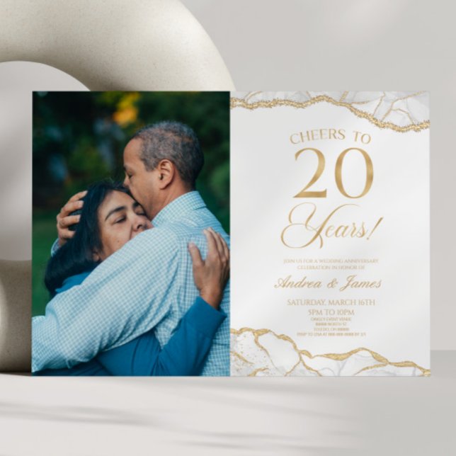 White Gold Agate 20th Wedding Anniversary Party Invitation (Creator Uploaded)