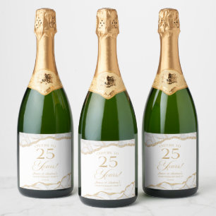 White Gold Agate 25th Wedding Anniversary Party Sparkling Wine Label