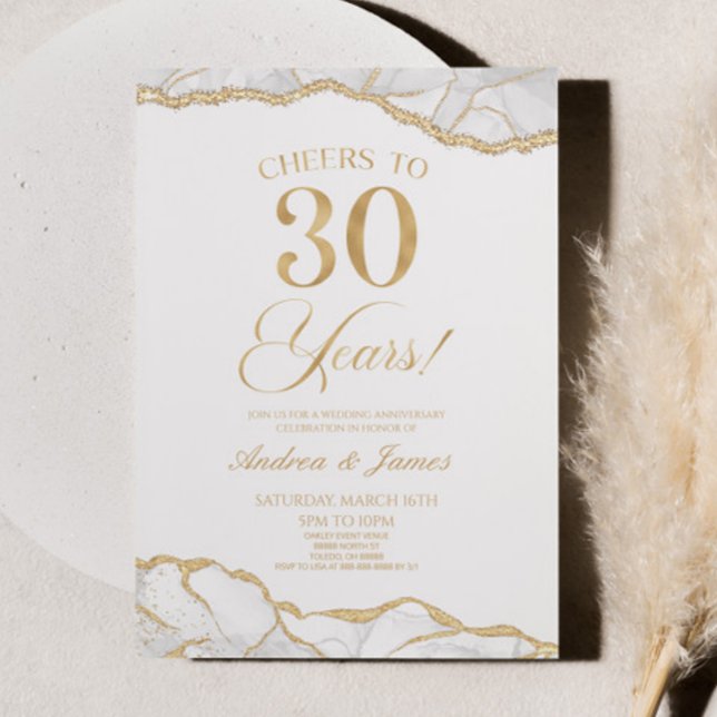 White Gold Agate 30th Wedding Anniversary Party Invitation (Creator Uploaded)