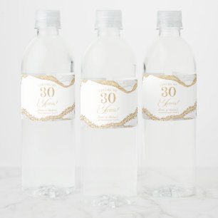White Gold Agate 30th Wedding Anniversary Party Water Bottle Label