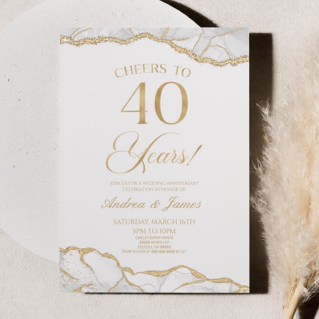 White Gold Agate 40th Wedding Anniversary Party Invitation (Creator Uploaded)