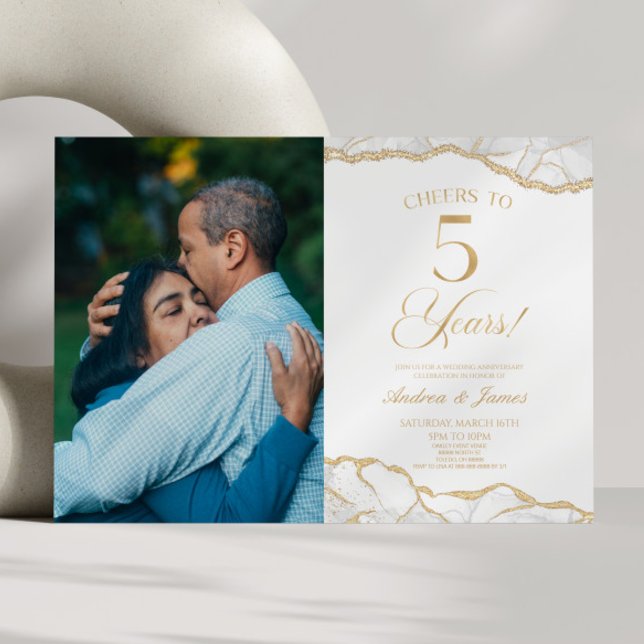 White Gold Agate 5th Wedding Anniversary Party Invitation (Creator Uploaded)